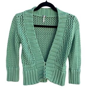 Free‎ People Boho Cottagecore Mermaidcore Open Knit Crochet Cardigan Sweater L